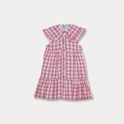 Vestido De Cuadros Rosado Y Crema Para Niña