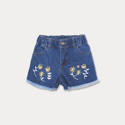 Short De Jean Con Bordado Para Niña