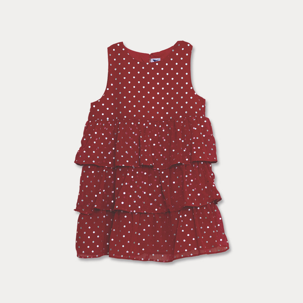 Vestido Rojo De Capas Para Niña