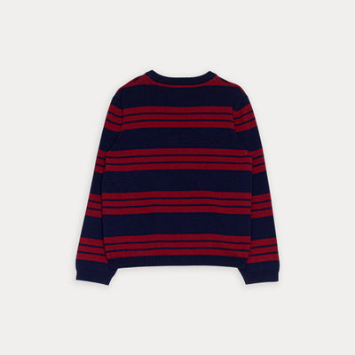 Suéter Azul De Rayas Rojas