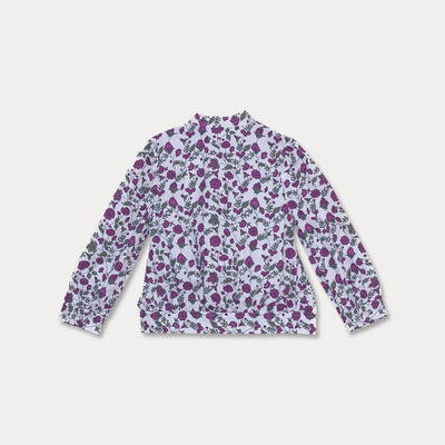 Blusa Con Volante Y Flores Moradas Para Niña