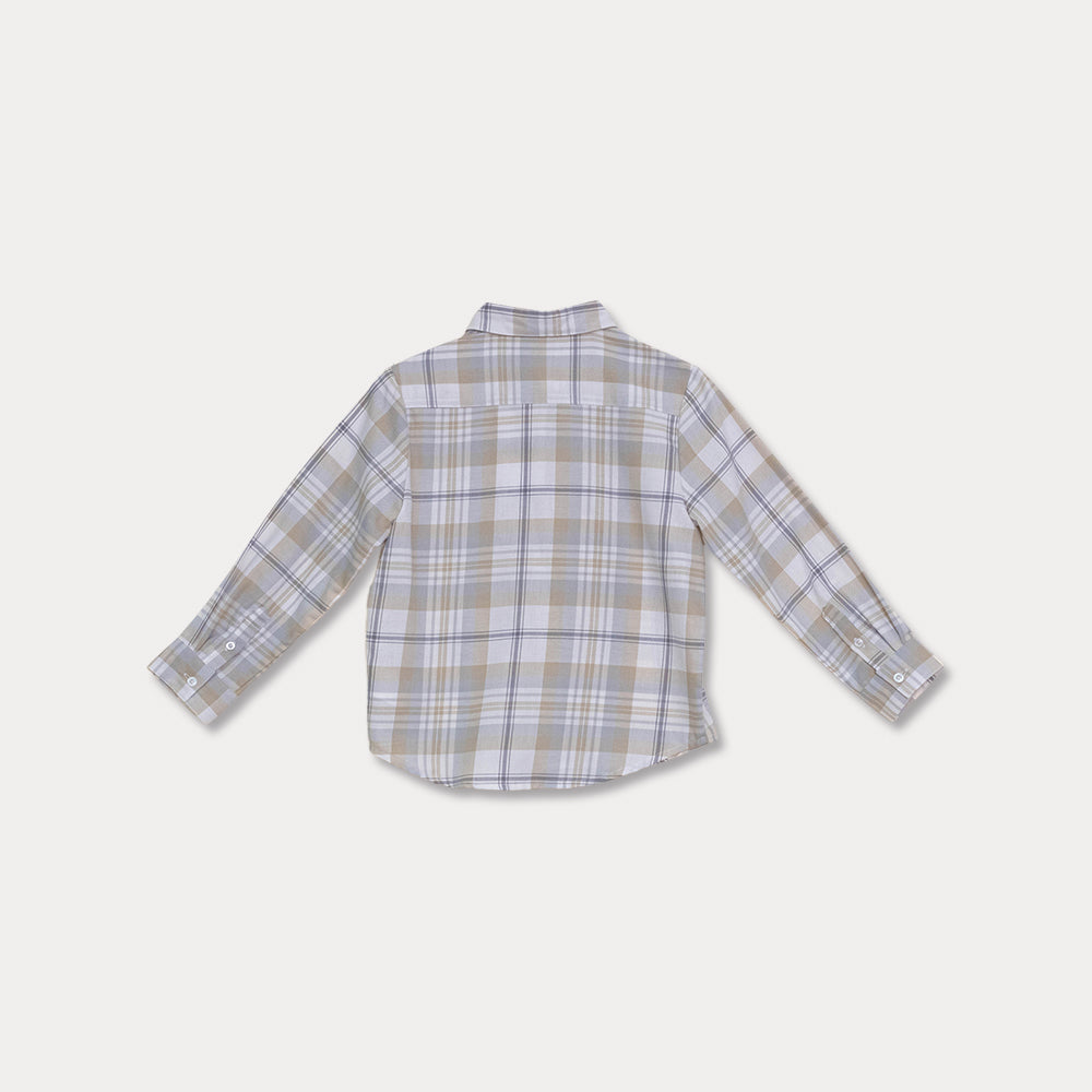 Camisa De Cuadros Grises Y Caquis Para Niño