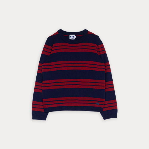 Suéter Azul De Rayas Rojas