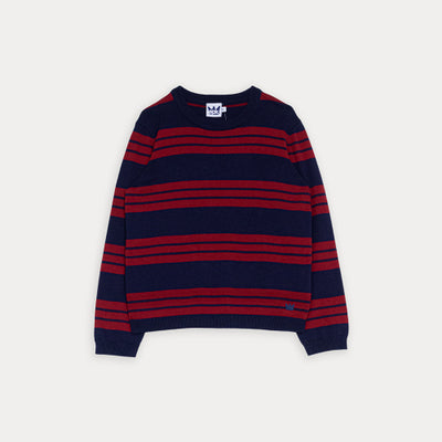 Suéter Azul De Rayas Rojas