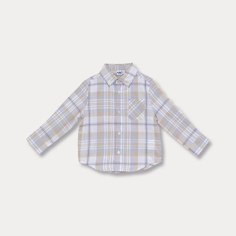 Camisa De Cuadros Grises Y Caquis Para Bebé Niño