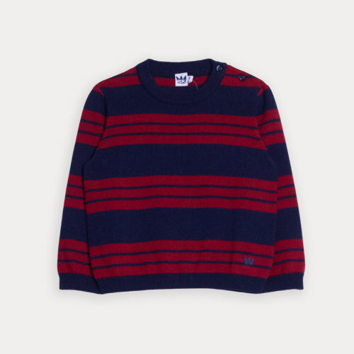 Suéter Azul De Rayas Rojas