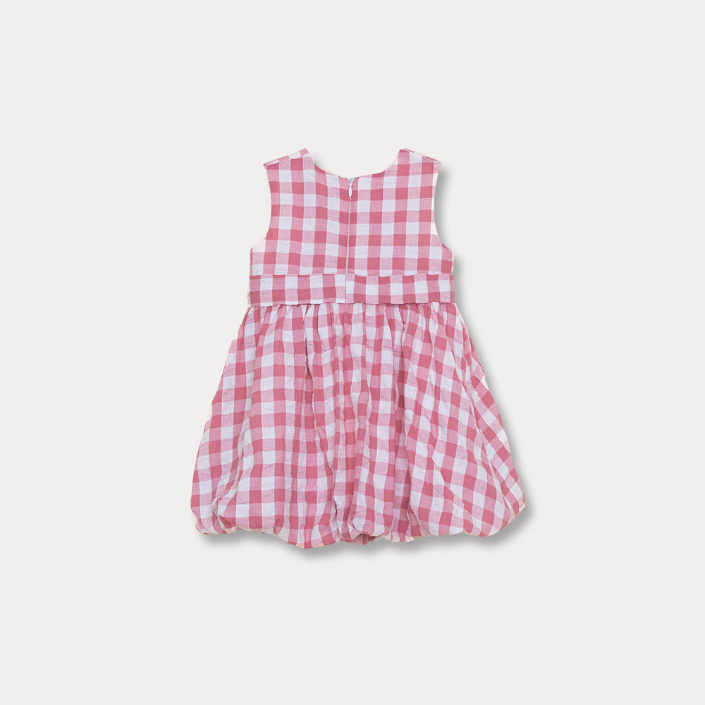 Vestido De Cuadros Rosado Y Crema Para Bebé Niña