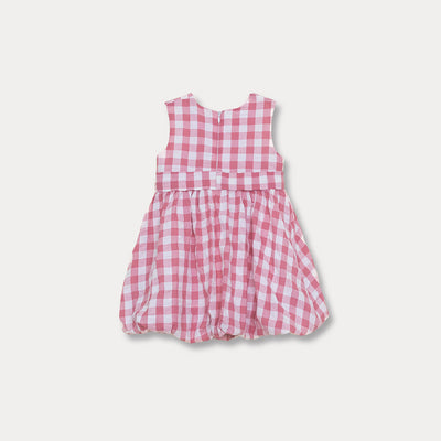 Vestido De Cuadros Rosado Y Crema Para Bebé Niña