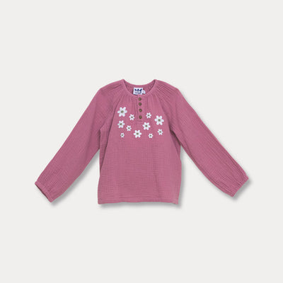 Blusa Rosada Con Flores Para Niña