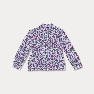 Blusa Con Volante Y Flores Moradas Para Niña